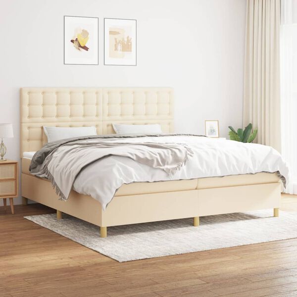 vidaXL Sommier &agrave; lattes de lit avec matelas Cr&egrave;me 200x200 cm Tissu