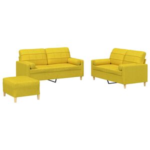 vidaXL Ensemble de canapés 3 pcs avec coussins jaune clair tissu