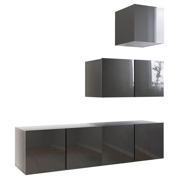 vidaXL Ensemble de meuble TV 4 pcs Gris brillant Bois d'ing&eacute;nierie