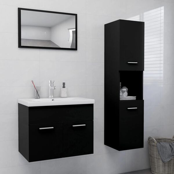vidaXL Ensemble de meubles de salle de bain Noir Agglom&eacute;r&eacute;