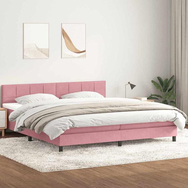 vidaXL Sommier &agrave; lattes de lit avec matelas rose 180x220 cm velours