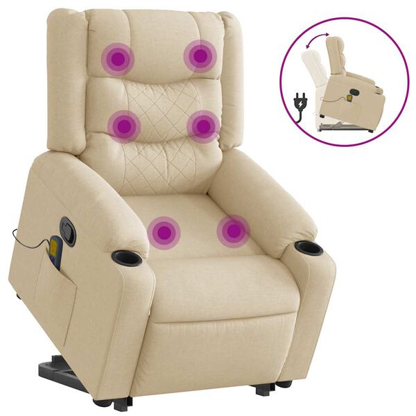 vidaXL Fauteuil inclinable de massage Cr&egrave;me Tissu