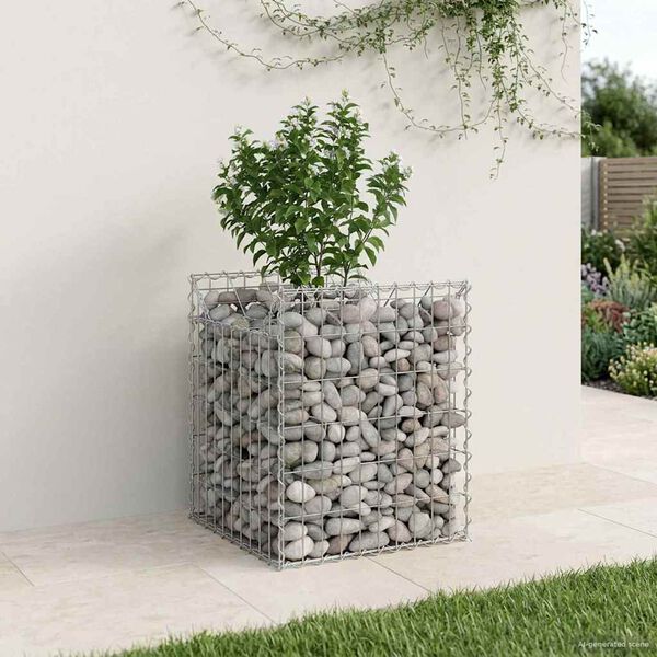 vidaXL Lit sur&eacute;lev&eacute; gabion Argent&eacute; 50 x 50 x 60 cm Acier galvanis&eacute;