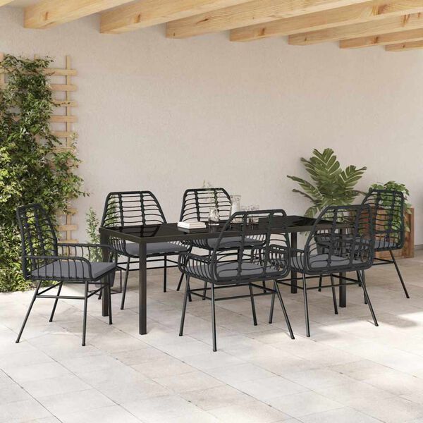 vidaXL Ensemble de salle &agrave; manger pour jardin 7 pcs Noir polyrotin