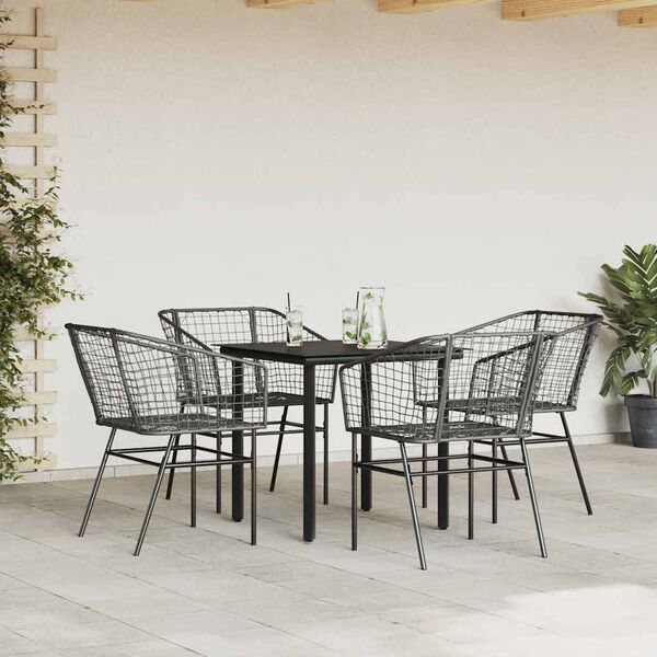 vidaXL Ensemble &agrave; manger de jardin 5 pcs noir r&eacute;sine tress&eacute;e verre