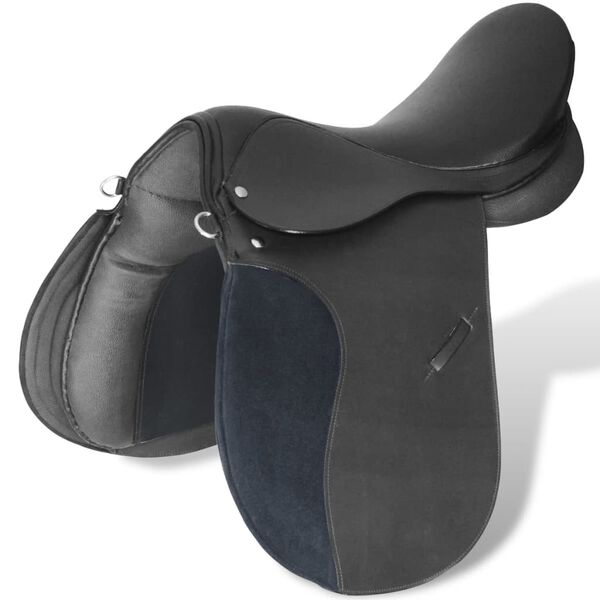 Set de selle &eacute;quitation 17,5" en cuir v&eacute;ritable 18 cm 5 en 1 noir
