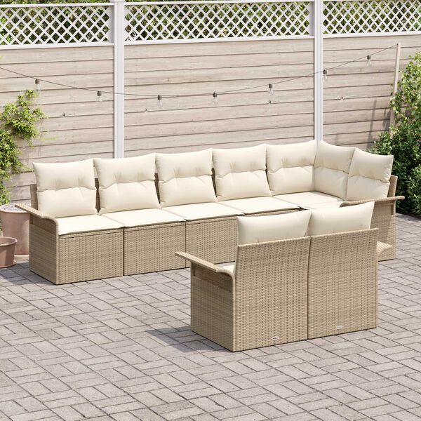 vidaXL Ensemble de canapé de jardin avec coussin 8 pcs Beige polyrotin