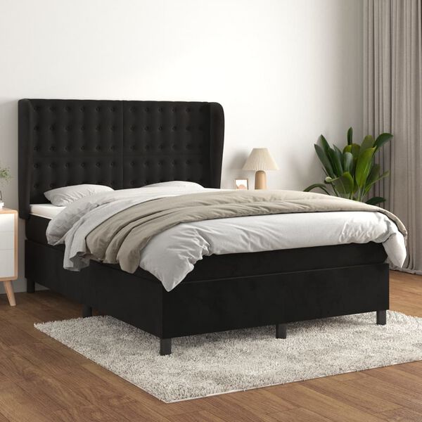 vidaXL Sommier &agrave; lattes de lit avec matelas Noir 140x190 cm Velours