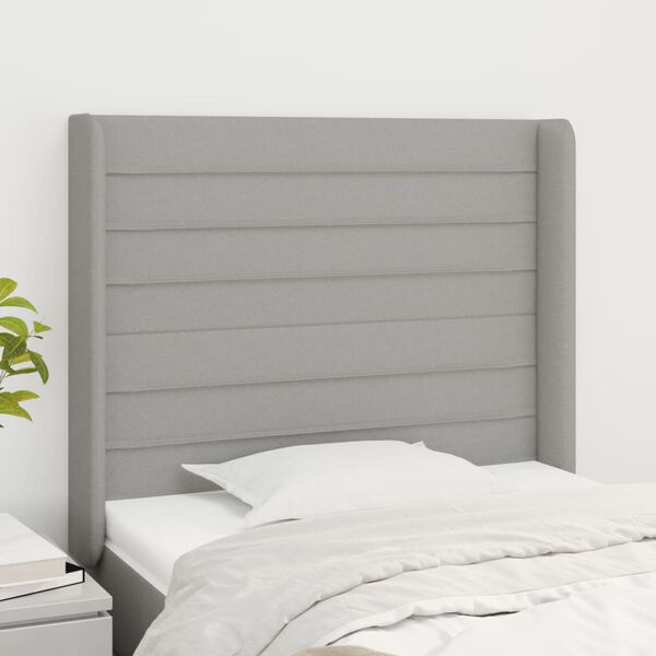 vidaXL T&ecirc;te de lit avec oreilles Gris clair 93x16x118/128 cm Tissu