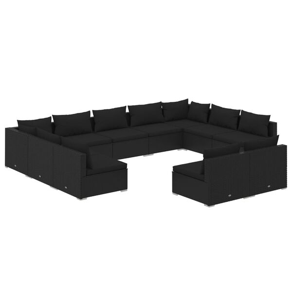 vidaXL Salon de jardin 11 pcs avec coussins Noir R&eacute;sine tress&eacute;e
