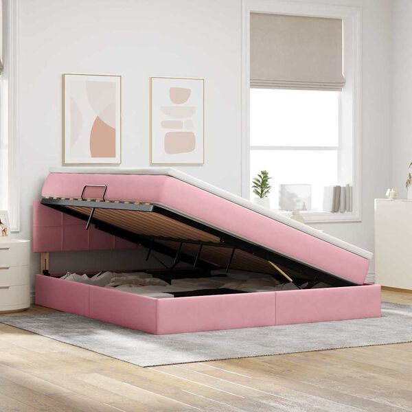 vidaXL Lit de Rangement avec matelas Rose 180 x 200 cm Velours