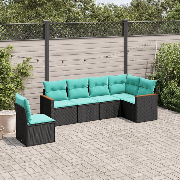 vidaXL Salon de jardin 6 pcs avec coussins noir r&eacute;sine tress&eacute;e