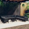 vidaXL Salon de jardin 12 pcs avec coussins Noir Bois de pin solide
