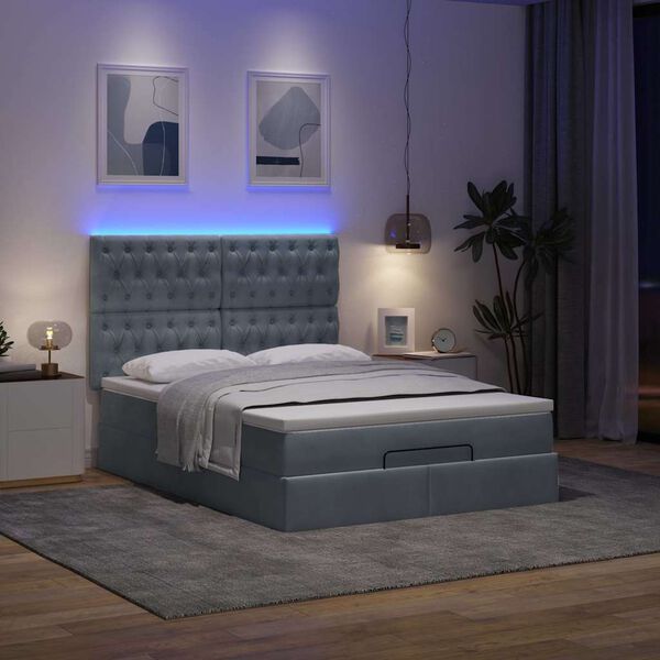 vidaXL Cadre de lit ottoman avec matelas gris fonc&eacute; 140x200 cm velours