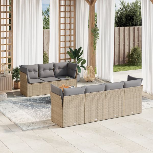 vidaXL Salon de jardin avec coussins 8pcs m&eacute;lange beige r&eacute;sine tress&eacute;e
