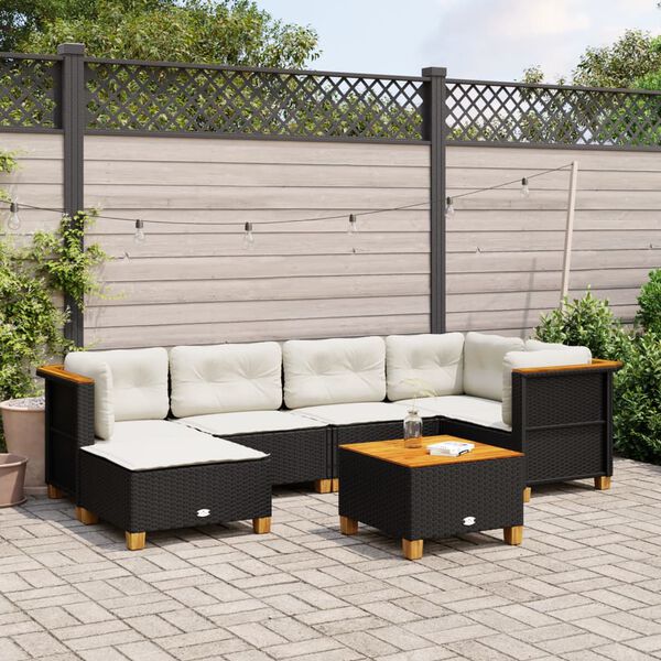 vidaXL Salon de jardin 7 pcs avec coussins noir r&eacute;sine tress&eacute;e