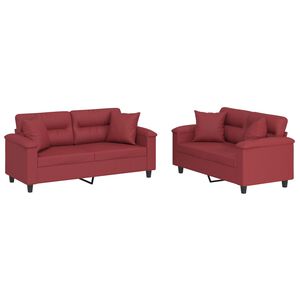 vidaXL Ensemble de canap&eacute;s 2 pcs et coussins rouge bordeaux similicuir