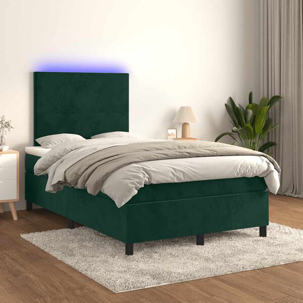 vidaXL Sommier &agrave; lattes de lit avec matelas LED Vert fonc&eacute; 120x200 cm