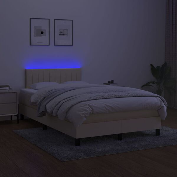 vidaXL Sommier &agrave; lattes de lit avec matelas LED Cr&egrave;me 120x200 cm Tissu