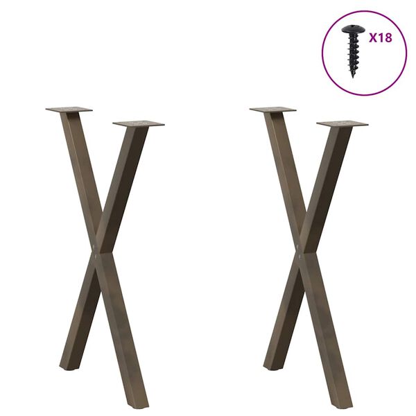 vidaXL Pieds de table &agrave; manger en forme de X, 2 pi&egrave;ces, acier naturel, 57 x (72-73) cm