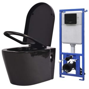 vidaXL Toilette suspendue au mur avec r&eacute;servoir cach&eacute; C&eacute;ramique Noir