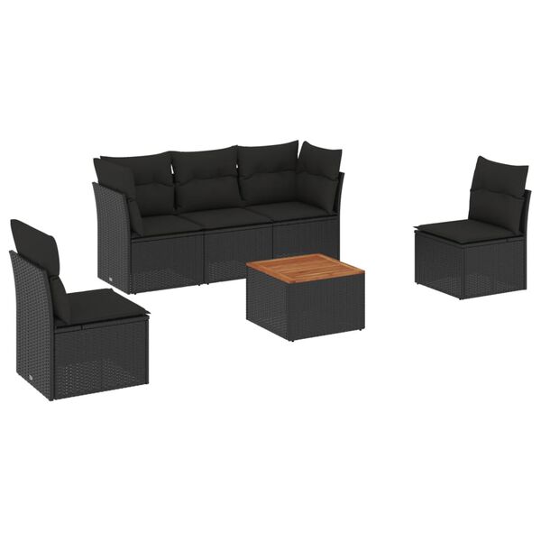 vidaXL Salon de jardin 6 pcs avec coussins noir r&eacute;sine tress&eacute;e