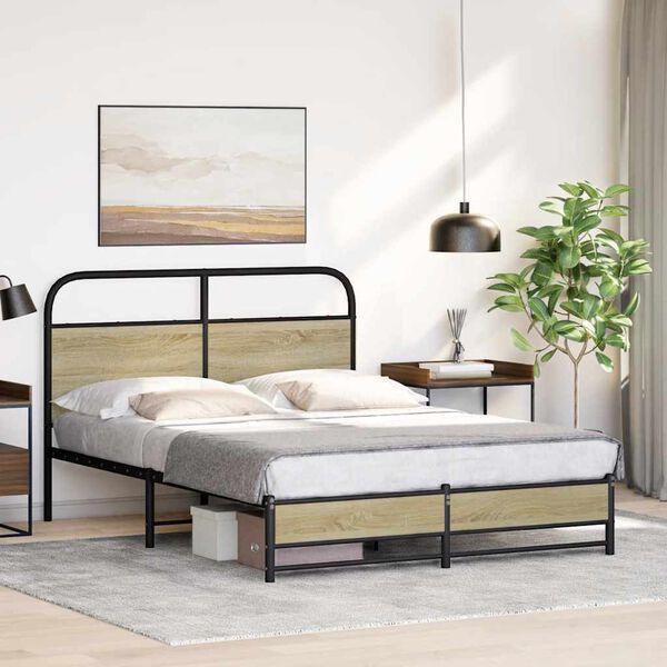 vidaXL Cadre de lit sans matelas 135x190 cm ch&ecirc;ne sonoma