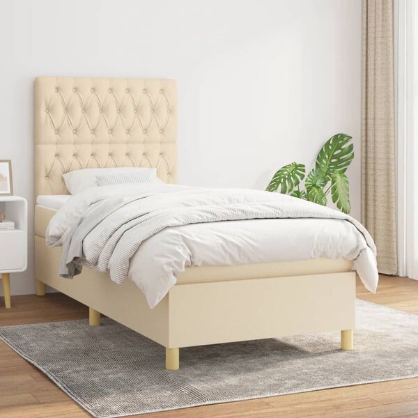 vidaXL Sommier &agrave; lattes de lit avec matelas Cr&egrave;me 90x200 cm Tissu