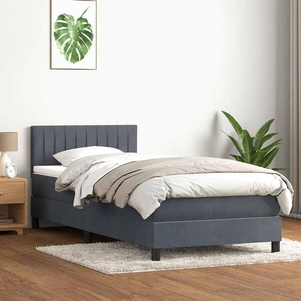 vidaXL Sommier &agrave; lattes de lit et matelas gris fonc&eacute; 80x220 cm velours