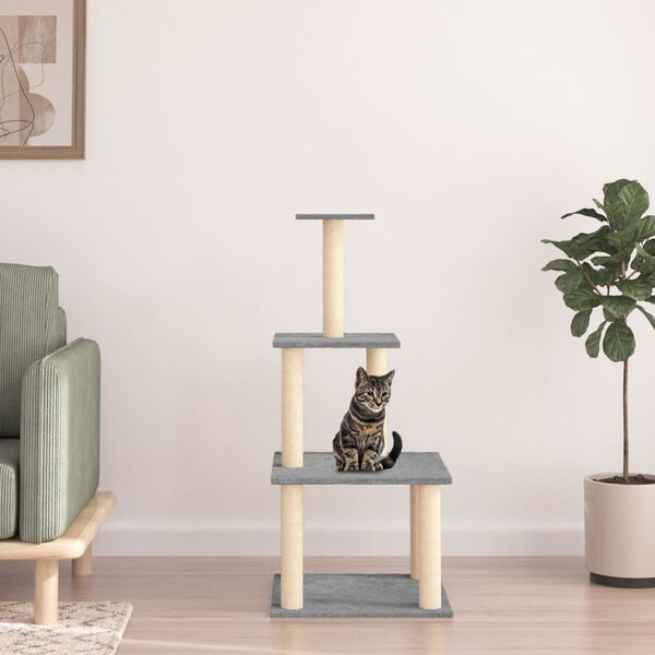vidaXL Arbre &agrave; chat avec griffoirs en sisal gris clair 111 cm