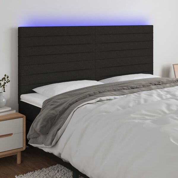 vidaXL T&ecirc;te de lit &agrave; LED Noir 160x5x118/128 cm Tissu