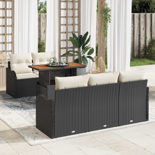 vidaXL Ensemble de canapé de jardin 6 pcs Noir Poly rotin