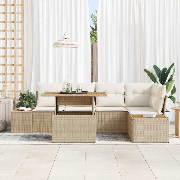 vidaXL Ensemble de canap&eacute; de jardin 6 pcs Beige Poly rotin