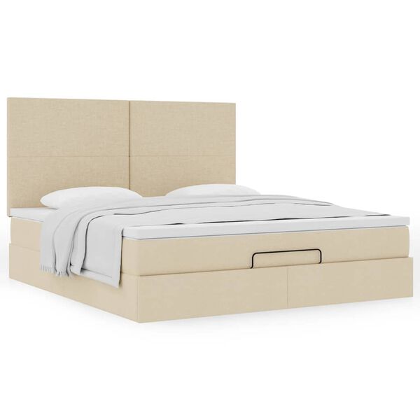VidaXL Cadre de lit ottoman avec matelas cr&egrave;me 160x200 cm tissu