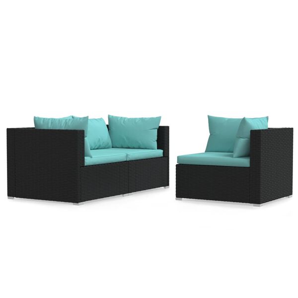 vidaXL Salon de jardin 3 pcs avec coussins Noir R&eacute;sine tress&eacute;e