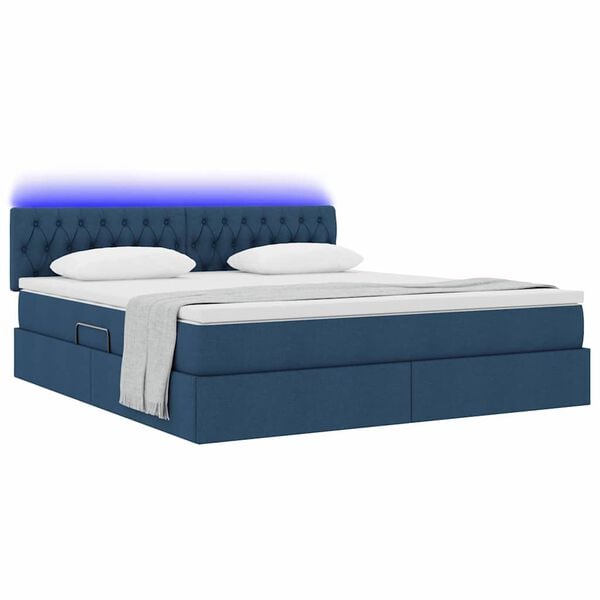 vidaXL Lit avec rangement et LED avec matelas Bleu 180 x 200 cm tissu