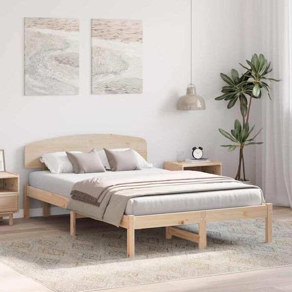 vidaXL Cadre de lit avec t&ecirc;te de lit Naturel 120 x 190 cm Pin massif