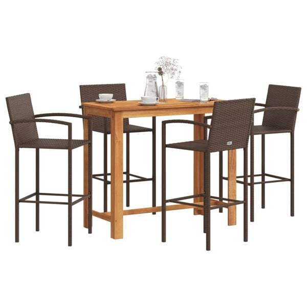 vidaXL Ensemble de bar de jardin 5 pcs marron bois massif acacia rotin