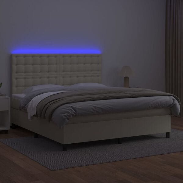 vidaXL Sommier &agrave; lattes de lit avec matelas et LED Cr&egrave;me 180x200 cm