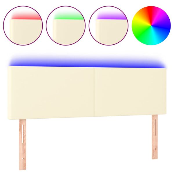 vidaXL T&ecirc;te de lit &agrave; LED Cr&egrave;me 144x5x78/88 cm Similicuir
