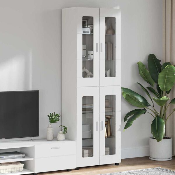 vidaXL Haut Armoire avec porte FLORIN Blanc brillant 60 x 35 x 182 cm