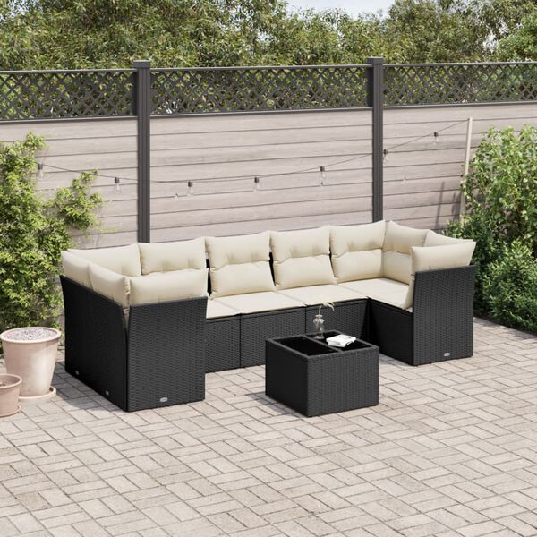 vidaXL Salon de jardin 8 pcs avec coussins noir r&eacute;sine tress&eacute;e