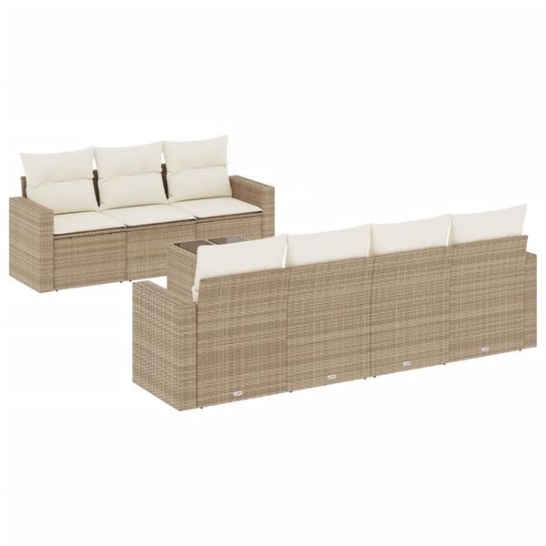 vidaXL Salon de jardin avec coussins 8 pcs beige r&eacute;sine tress&eacute;e