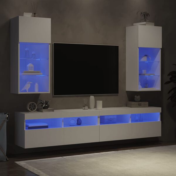 vidaXL Meubles TV avec lumi&egrave;res LED 2 pcs blanc 40,5x30x90 cm