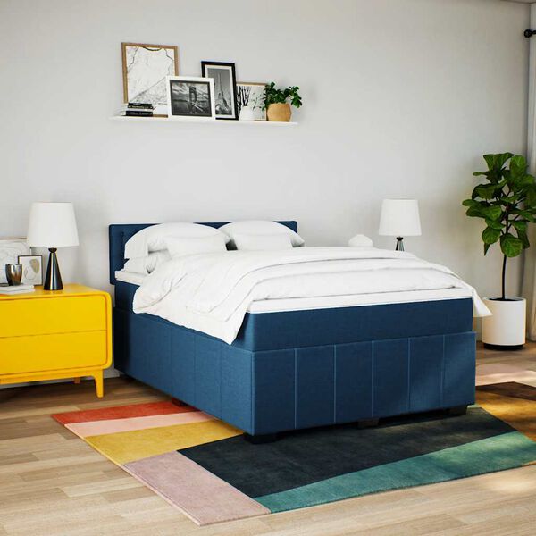vidaXL Sommier &agrave; lattes de lit avec matelas Bleu 140x190 cm Tissu