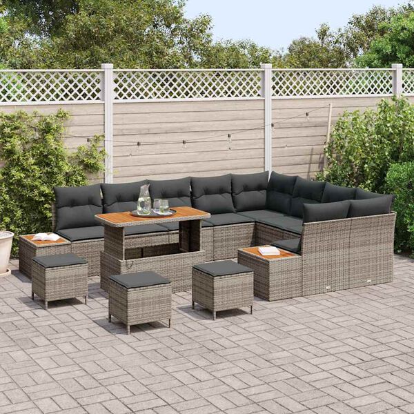 vidaXL Ensemble de canap&eacute; de jardin 13 pcs Gris polyrotin