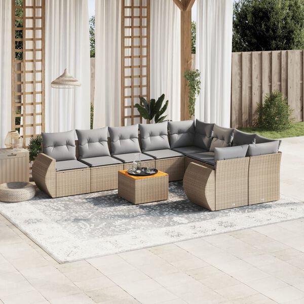 vidaXL Salon de jardin avec coussins 10 pcs beige r&eacute;sine tress&eacute;e