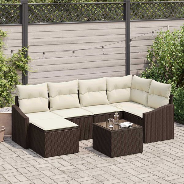 vidaXL Ensemble de salle &agrave; manger pour jardin 7 pcs Marron et Cr&egrave;me
