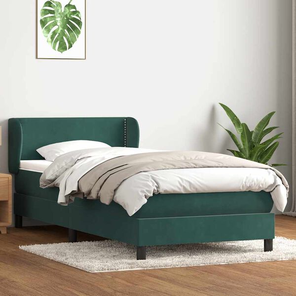 vidaXL Sommier &agrave; lattes de lit et matelas vert fonc&eacute; 100x210cm velours