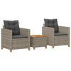 vidaXL Ensemble de bistro 3 pcs et coussins gris r&eacute;sine tress&eacute;e acacia